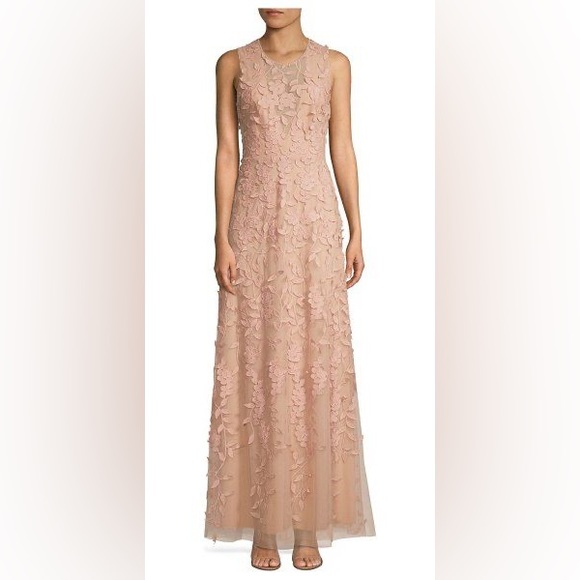 BCBG MaxAzria Embroidered Lace Blush Light Pink Gown